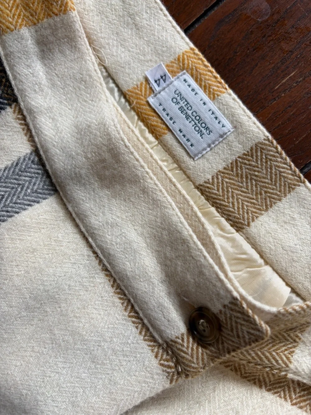 United Colors Of Benetton Cream Plaid Midi Skirt